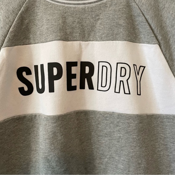 Superdry Grey and White Mock Neck Cropped Crew Sweatshirt - Picture 4 of 6
